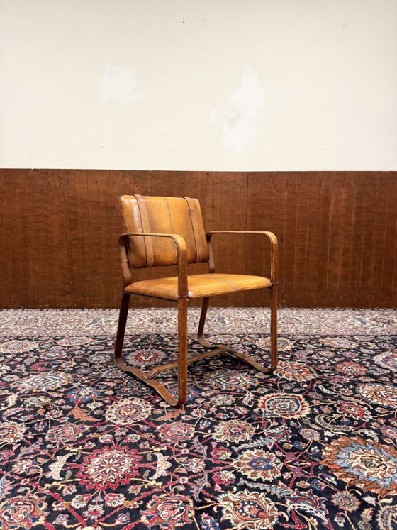 Sedia in Pelle Stile Ralph Lauren con Fibbia - Jacques Adnet – Poltrone, Legno (photo 6 of 13)