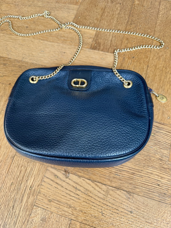 Vintage Christian Dior Schoudertas van Marineblauw Leer en Gouden Ketting – Schoudertassen, Calfskin (photo 7 of 11)