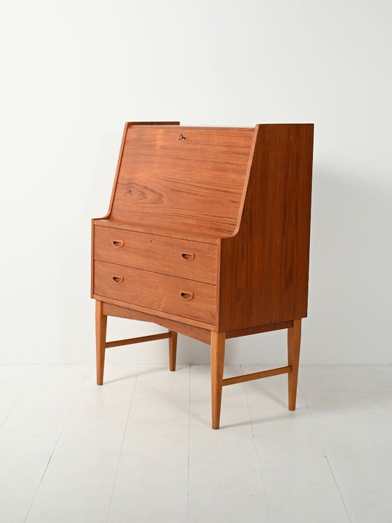 Image 1 of Secrétaire scandinavo in teak con specchio nascosto, anni '60