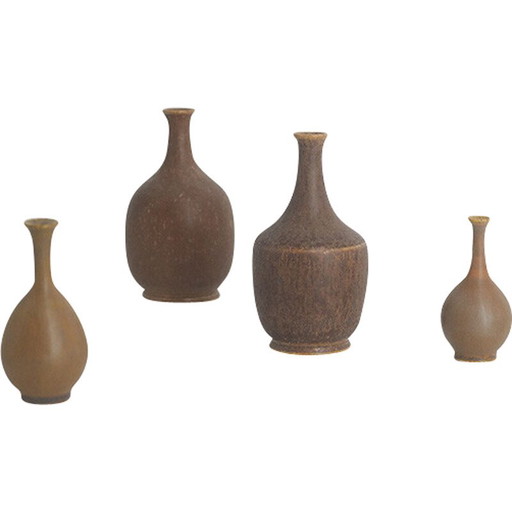 Ensemble de 4 vases de collection en grès brun vintage par Gunnar Borg pour Höganäs Ceramics, Suède 1960