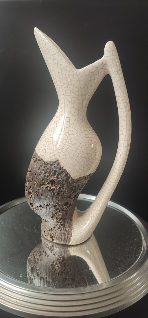 Freeform Raku and Worm-eaten Wood Pitcher Vase (1960/70)
