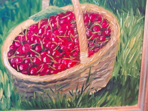 Décoration murale - Ecole Française - Panier de cerises