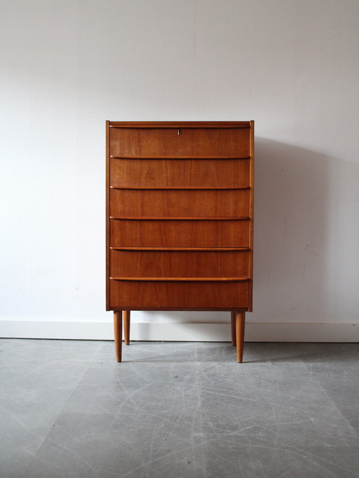 Vintage Deense ladekast in teak, smal!