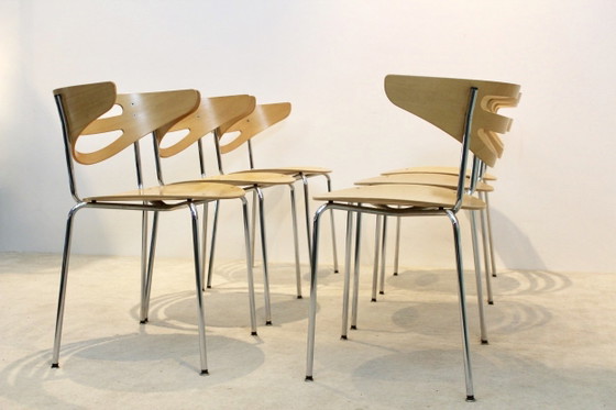 Stackable Thonet Chrome and Beechwood Curved Diner Chairs, Dining chairs, Modern (photo 12 of 12)