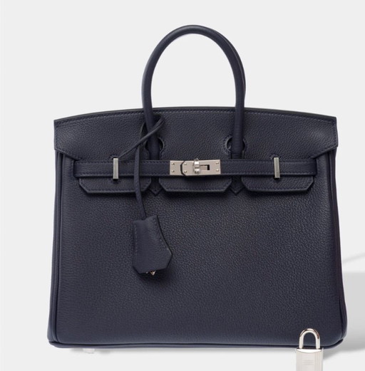 Sac HERMES Birkin 25 en Cuir Bleu Marine - 103352