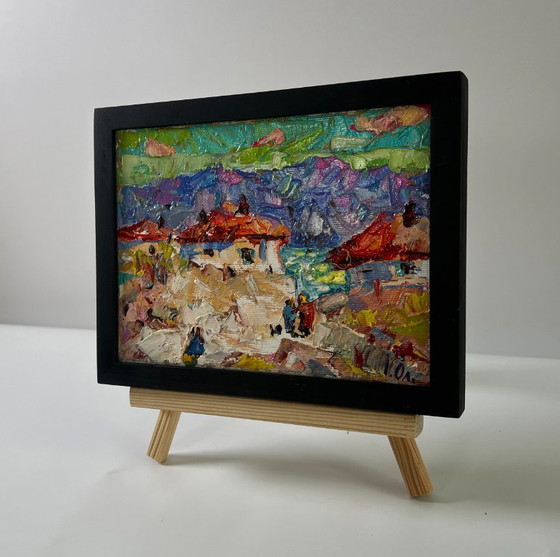 Image 1 of Original Oil Painting Rural Houses Landscape Village Memories