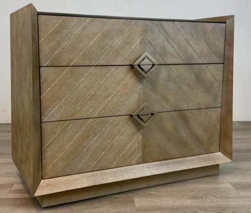Caracole Organic Modern Nightstand in Greige Wood Finish, Designer Crisscross Bedside Table for Contemporary Bedrooms