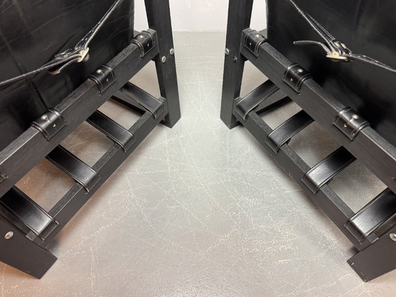 Image 1 of Beautiful Mid-Century Set of 2 Black Leather Brutalist Lounge Chairs, Designed by Sonja Wasseur (Amsterdam). 1970s.