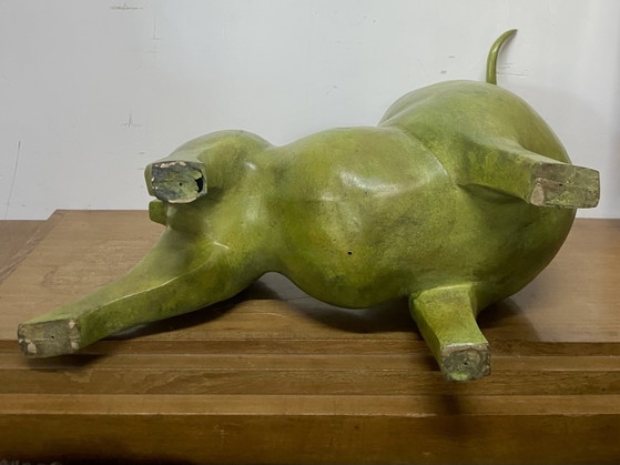 Image 1 of Monumentale abstracte bronzen stiersculptuur naar Fernando Botero, groene patina, 70 cm