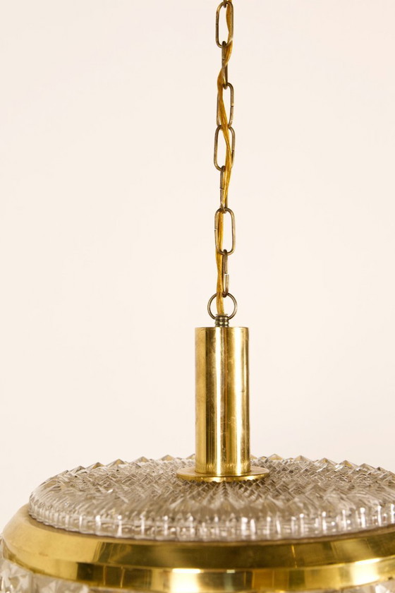 Image 1 of Lampada a sospensione Vitrika 'Prizmpendel' in ottone e vetro pressato