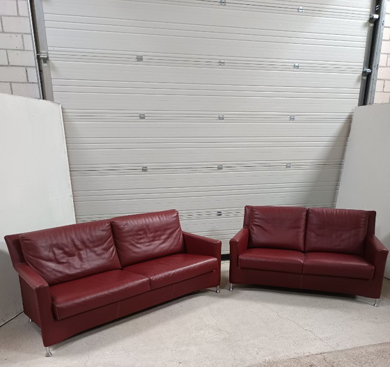 Image 1 of Set di divani Leolux Paian 2 posti 3 posti Senso Granata Pelle