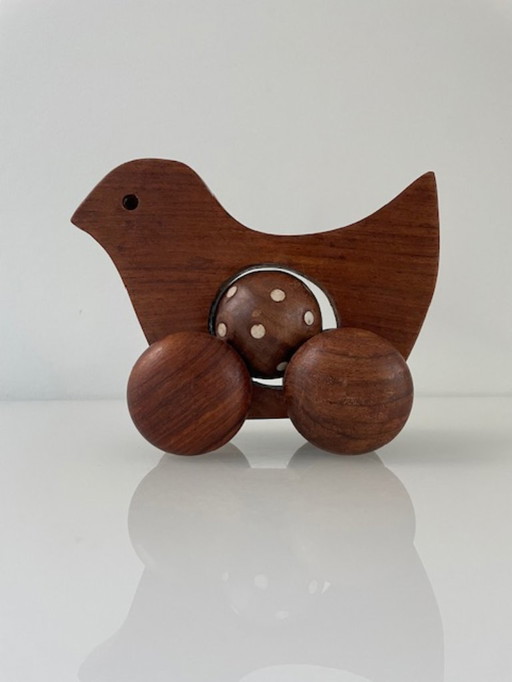 Anatra scandinava in legno su ruote – design vintage