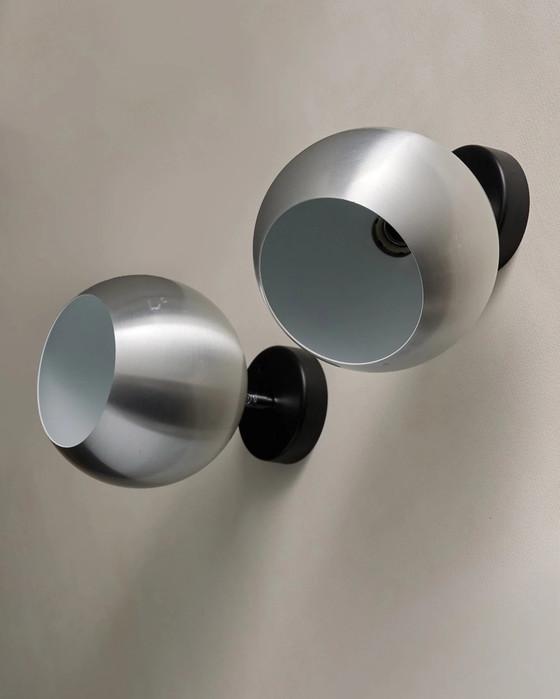 Set of 2 Hoffmeister Directional Aluminum Eyeball Lamps, Germany, Wall lights, Aluminium, Metal, Black (photo 2 of 10)