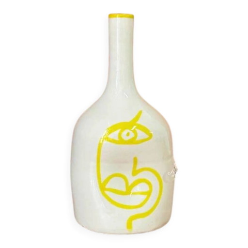 Ambachtelijke vaas fles Oudm geel