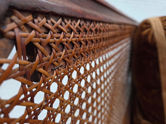 Image 1 of 1930-35s, Danish 3-seater sofa, furniture velour, furniture mesh, carved ash wood.