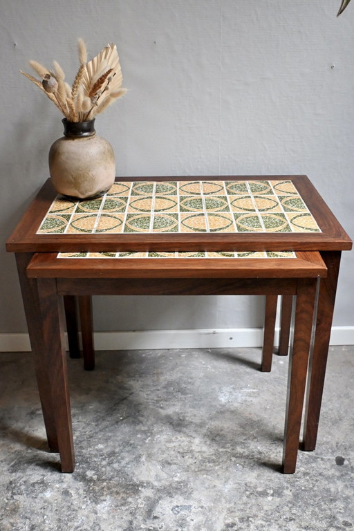 Set van 2 Deens Design Nesttafels Mimiset met Tegeltableau ingelegd