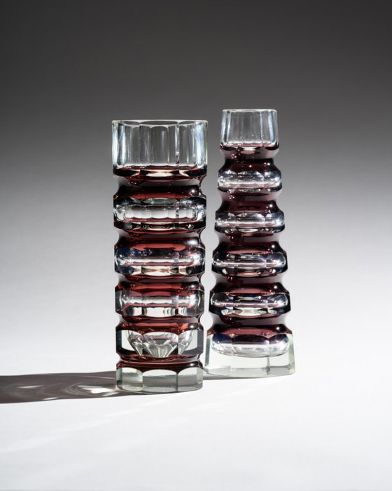 Image 1 of Block Vase Duo Ilm-Kristall GDR Attributed Josef Hoffmann Oldřich Lipský Exbor