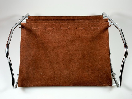 Image 1 of 1960s/70s Newspaper Holder/Magazine Stand, Metal/Leather, Mid-Century Design