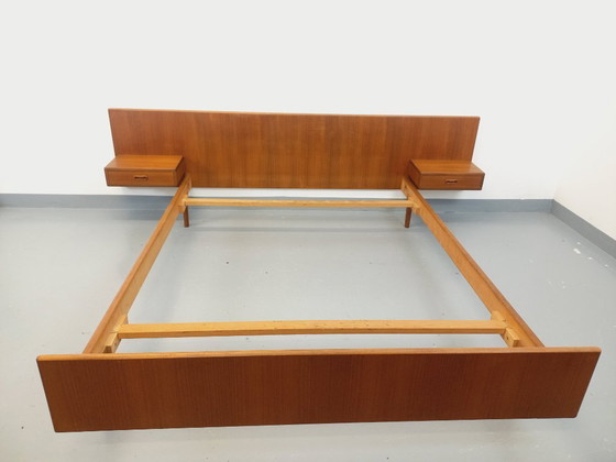 Image 1 of Vintage Scandinavian teak double bed from the 1960s with integrated bedside tables