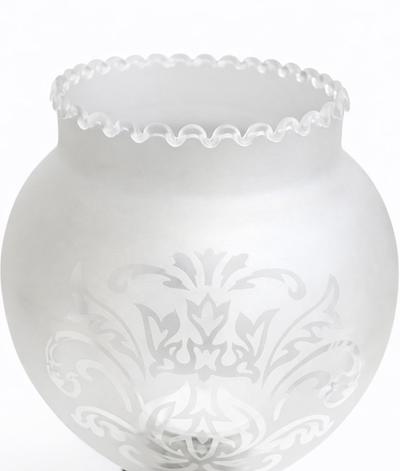 Image 1 of Art Deco Votive Candle Holder - Frosted Etched Glass & Brass Base - 1930s