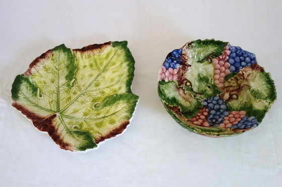 Image 1 of Scolapasta e piatto in barbotine francese d'epoca