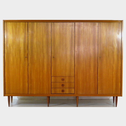 Ampio armadio vintage a 5 ante in teak, anni '60.