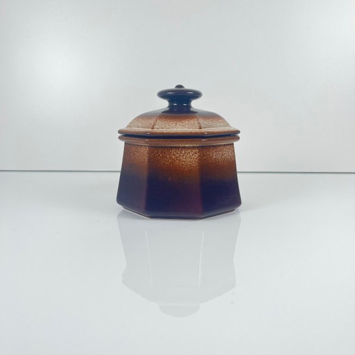 Octagonal brown ceramic box, mid-20th century