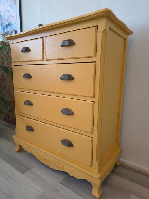 Commode vintage jaune ocre/jaune moutarde