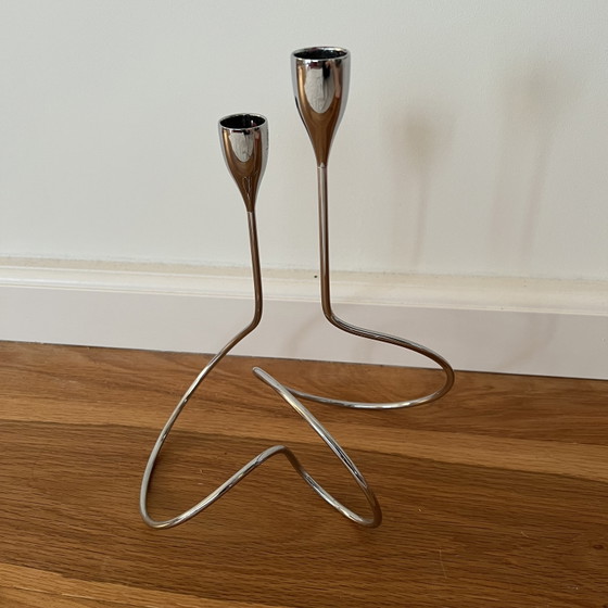 Image 1 of Design kandelaar 2-armig chroom spiraalvoet vintage