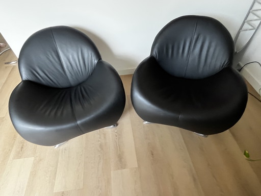 2 poltrone Leolux Papageno in pelle nera – fauteuils, Leather, Aluminium