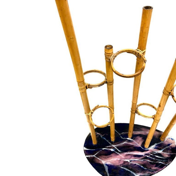 Image 1 of Mid-Century Modern Plant Stand – Europe, 1960s-1970s, Bamboo & Artistic Resin Tabletop