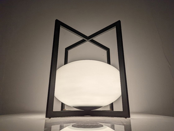 Image 1 of European Modernist Cube Table Lamp Black Metal Glass 1970s