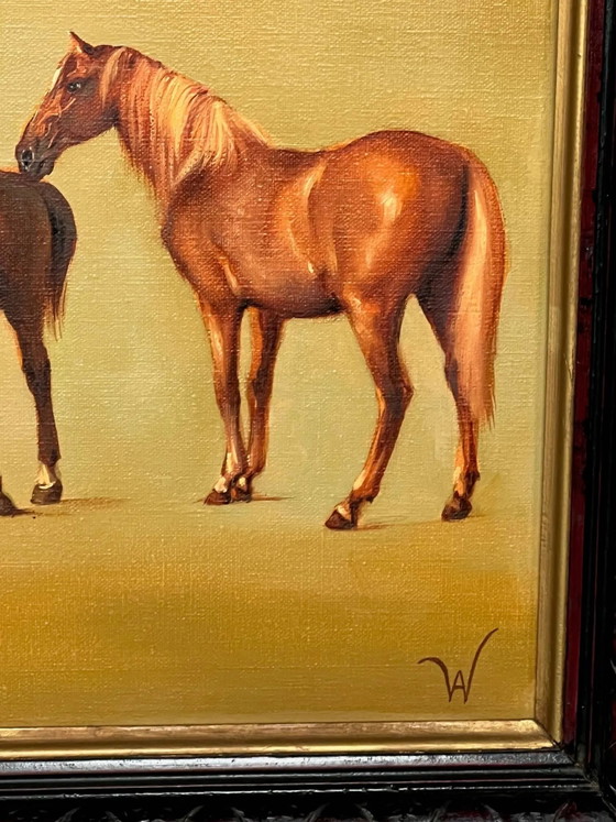 Schilderij "Merries met veulens". – Schilderijen & Tekeningen, Canvas, Vintage (photo 6 of 8)
