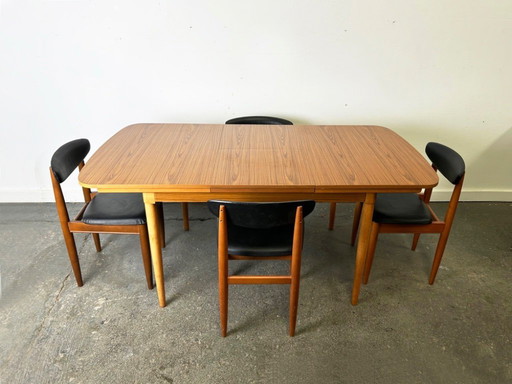 Tavolo da pranzo allungabile Schreiber in stile Mid-Century degli anni '60-'70 con 4 sedie abbinate.