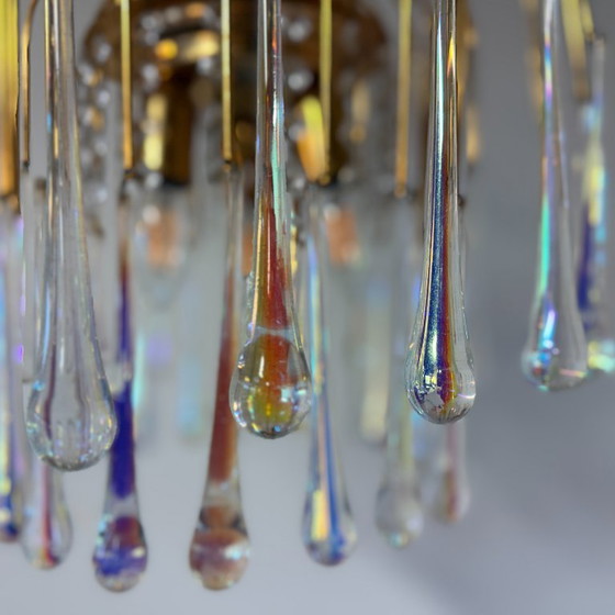Image 1 of 3-tier teardrop chandelier with clear Murano glass