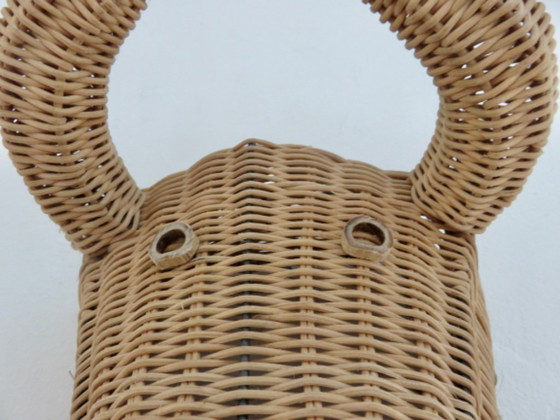 Image 1 of Testa di toro, minotauro, in rattan, decorazione murale vintage, Francia sud-orientale, 1970