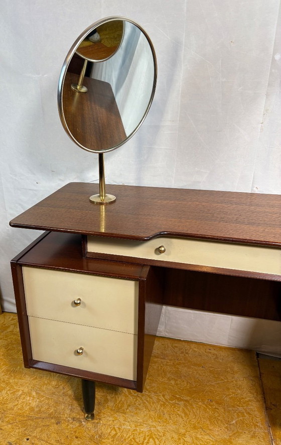 Image 1 of Mid-Century Retro Vintage Teak Dressing Table by G Plan – “White China” Librenza Range 1950  Golden Maker’s Mark • Italian Desig