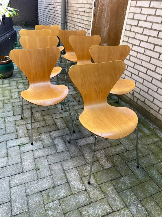 Set de 8x Series 7 “Vlinder Stoel” Fritz Hansen – Chaises de salle à manger, Chrome, Wood (photo 4 of 13)