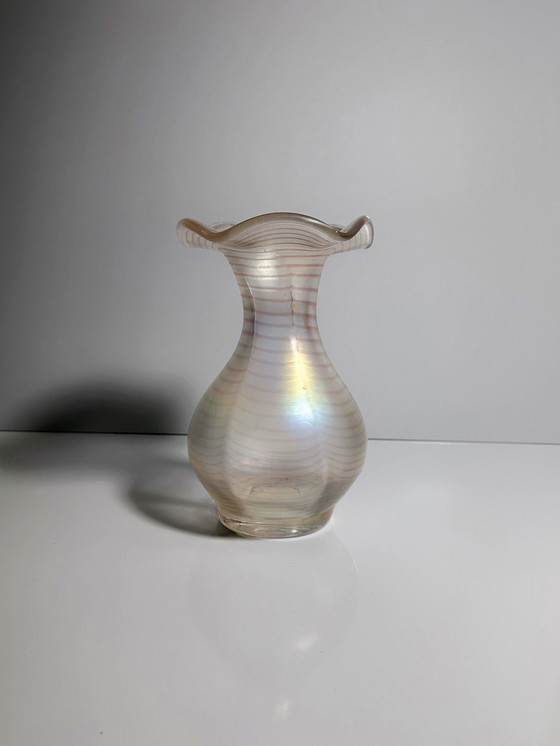 Image 1 of Vase iridescent Gallo Vintage Art Nouveau Vase de fleurs en verre arc-en-ciel