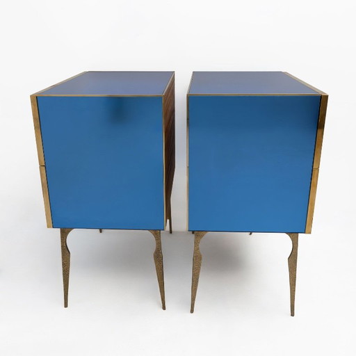 Blue Mirrored Chest Of Drawers With Brass Details, Mid-Century Modern Style – ladekasten, Glass (photo 2 of 6)