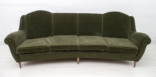 Mid-Century Modern Italian Velvet Curved Sofa, 1950s