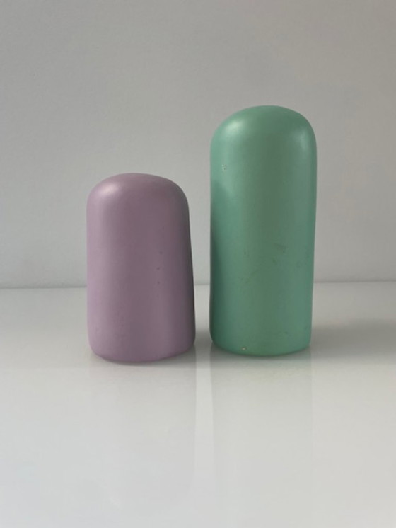 Image 1 of Skandinavische Vogelfiguren aus Holz, Set in Flieder und Mint