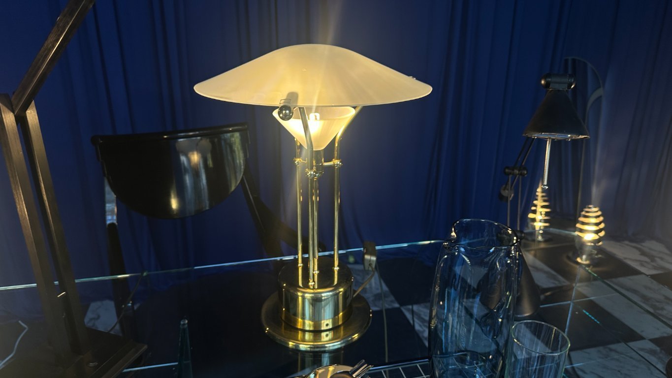 Vintage table lamp 90s postmodern gold 80s Memphis Art Deco | €155