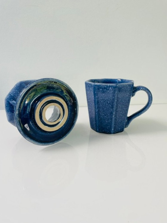 Image 1 of Mug scandinave en céramique avec filtre à café – émail bleu