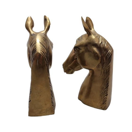 Image 1 of Buchstützen aus Messing in Pferdekopfform aus der Mitte des 20. Jahrhunderts