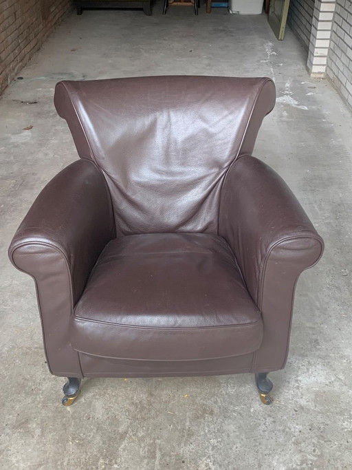 Minotti Sessel mit braunem Leder abnehmbarem Bezug – fauteuils, Leather, Metal