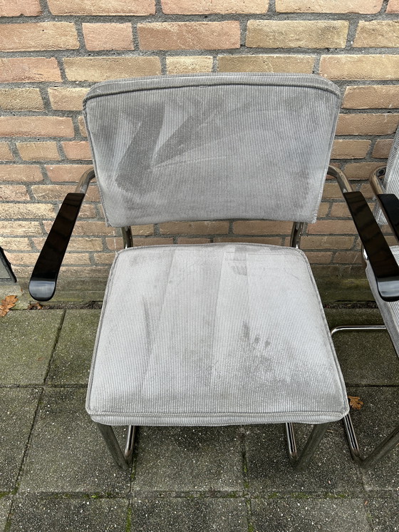 Image 1 of 2 Gray Pure Ribbed Fabric Chairs with Chrome Tubular Frame