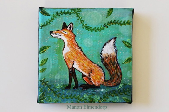 Image 1 of Unique Hand-Painted Small Painting with Donkey: Fox