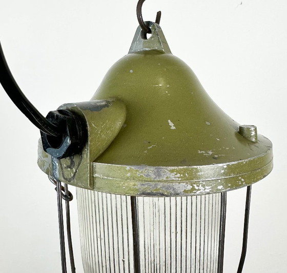 Image 1 of Groene industriële bunkerlamp van Polam Gdansk, jaren 70