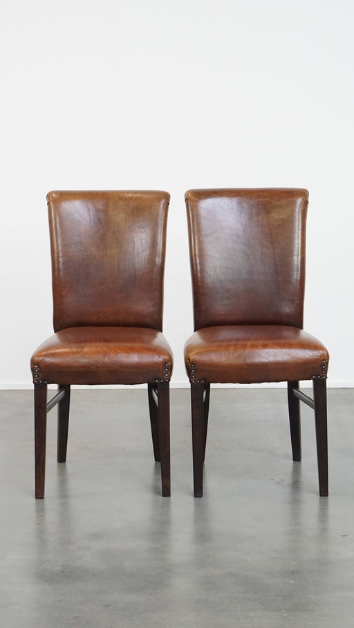 6 x Dining Chair of Sheepskin in a Cognac Color